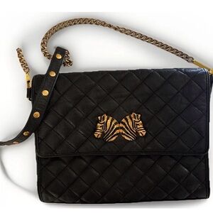 Rebecca Minkoff black Leather Quilted Gold zebra proposal bag Purse Gold Chain